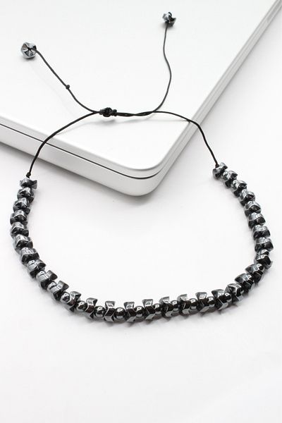 Leo'Stone Special Design Oval Cut Asymmetrical Hematite Stone Elevator Drawstring Adjustable Natural Stone Men's Bracelet