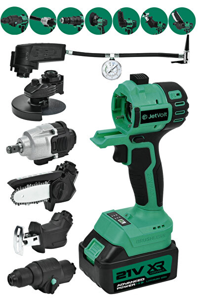 JetVolt 7 Başlıklı Set Taşlama Somun Sıkma Tilki Kuyruğu Dal Budama Akülü Vid...
