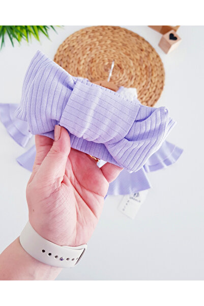 Jammybaby Violet Yaka Dantelli %100 Pamuk Kaşkorse Kız Bebek Elbise ve XL Çift Fiyonklu Bandana Takımı