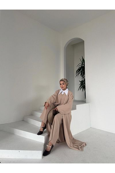 FMN Moda Comfortable Stylish Trend Design Triple Vest Pants with Belt Long Coat Kimono Loose Islamic Suit