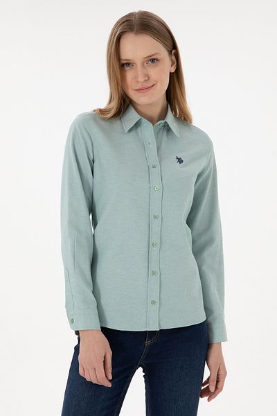 U.S. Polo Assn. Cămașă de bază cu mânecă lungă, verde apă, pentru femei 50297002 -VR048