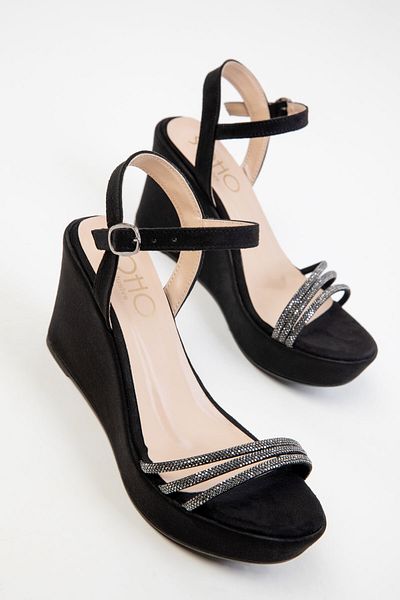 SOHO Schwarze Wildleder-Damenschuhe mit Keilabsatz 20362
