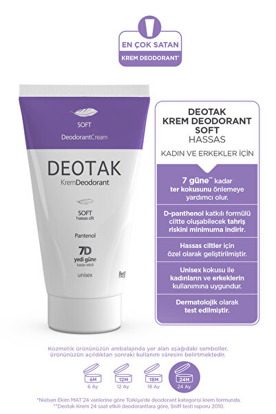 Deotak Soft Hassas Koruma 7 Güne Kadar Etkili Krem Deodorant 35 ml X 4 Adet