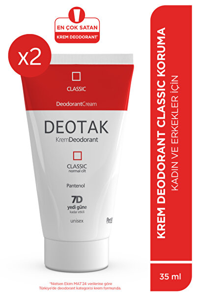 Deotak Classic Koruma 7 Güne Kadar Etkili Krem Deodorant 35 ml x 2 Adet