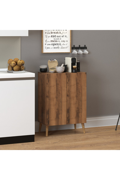 Monte Sehpa Luce Çok Amaçlı Dolap Midi Ceviz Mutfak, Banyo, Balkon, Kiler, 4 Raflı Dolap