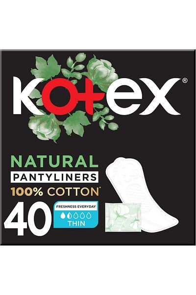Kotex Natural Panty Liners, 100% Cotton, Thin Size, 40 Daily Panty Liners