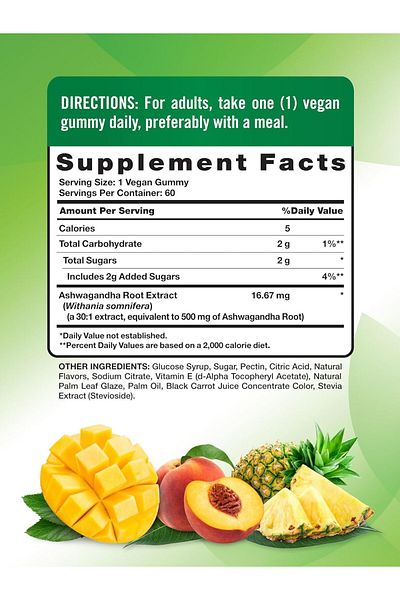Nature's Truth Ashwagandha Gummies | Vegan, Non-GMO, & Gluten Free | 60 Tropical Flavor Gummies | by Natures Truth