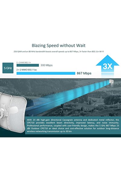 TP-LINK CPE710، هوائي CPE خارجي 5 جيجاهرتز 867 ميجابت في الثانية 23 ديسيبل، نقل لمسافات طويلة، مقاوم للطقس IP65