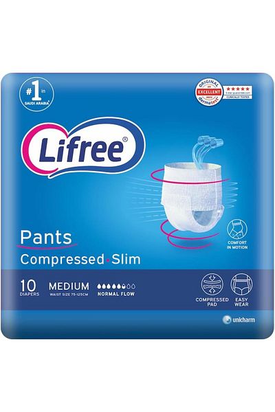Lifree Slim Culotte Adult Diaper Pants, Medium Size, 3 Cup Absorbency, Saving Pack, 10 Pieces