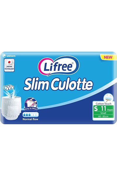 Lifree Slim Culotte Adult Diaper Pants, Small Size, 3 Cup Absorbency, Saving Pack, 11 Pieces