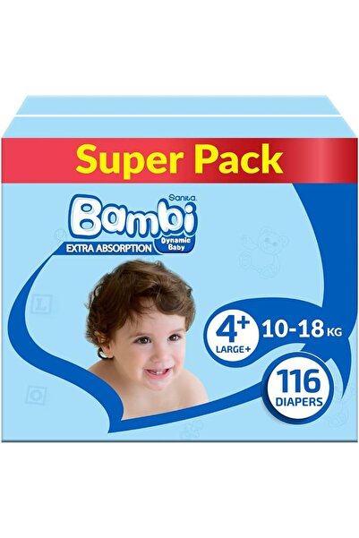 Sanita Bambi , Size 4+, Large+, 10-18 Kg, Super Box, 116 Diapers