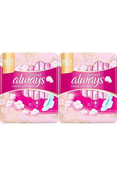 Always Always Diamond Cotton Soft Thick, Large Sanitary Pads, 48 count