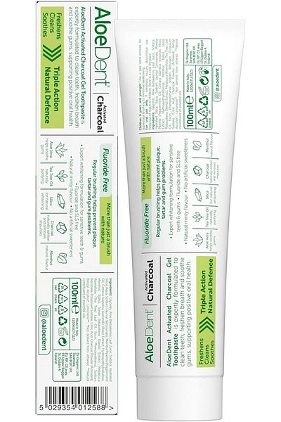 AloeDent Aloe Dent Charcoal Toothpaste Fluoride Free, Natural Action, Vegan, Cruelty Free, SLS Free, Whitenin