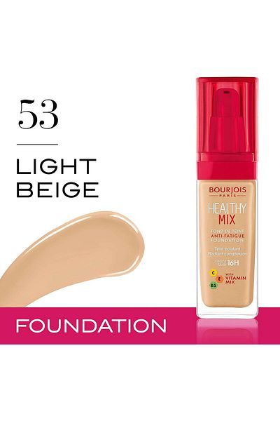 Bourjois Healthy Mix Anti-Fatigue Foundation. 53 Light Beige, 30 ml- 1.0 Fl Oz
