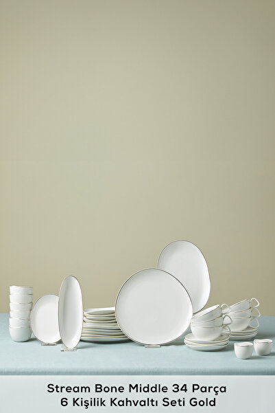 Karaca Streamline Middle Porselen 34 Parça 6 Kişilik Kahvaltı/servis Takımı Gold