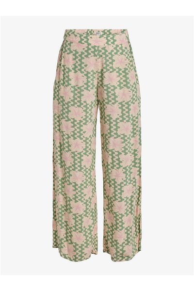 Roxy Kurzärmlige, mittellange, karierte Crepe-Hose mit weitem Bein – Damen