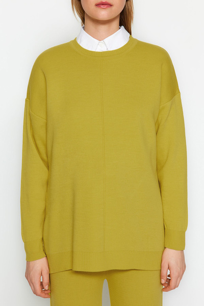 Trendyol Modest Πράσινο φιστίκι με κουμπιά στο πλάι Λεπτομερές πλεκτό κοστούμι κάτω-κορυφή TCTAW24US00110