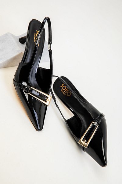SOHO Black Patent Leather Women's Classic Heeled Shoes 20387