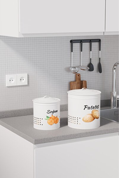 hemlife 2 Katlı Metal Kapaklı Metal Patates Soğan Kovası - Sebzelik - Patates Soğanlık Sepeti Beyaz/beyaz