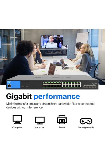 Linksys LGS328MPC 24 Port Gigabit Network PoE+ Switch @ 410W with 4 x 10G Uplink SFP+ Slots - Smart