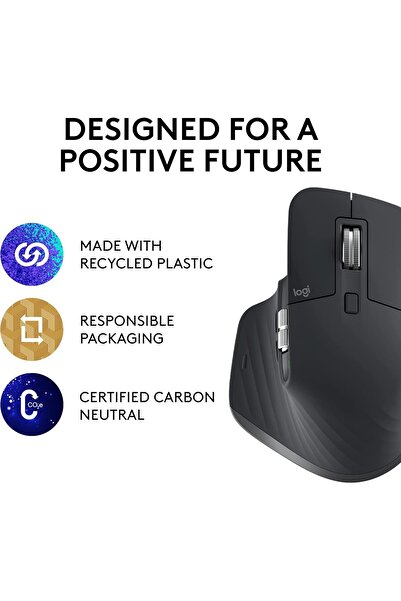 logitech MX Master 3S Wireless Performance Mouse, Ultra-Fast Scrolling, 8K dpi, Glass Tracking, Sile