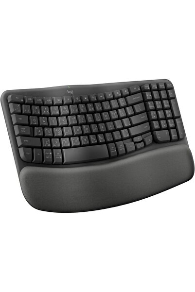 logitech لوحة مفاتيح Wave Keys اللاسلكية المريحة مع مسند راحة اليد المبطن وال...