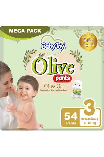 BabyJoy Olive Pants, Size 3 Medium, Mega Pack, 6-12 Kg , 54 Count