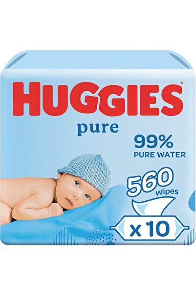 Huggies مناديل الأطفال النقية، مناديل تحتوي على ماء نقي بنسبة 99%، عبوة من 10 قطع × 56 منديل (560 منديل)