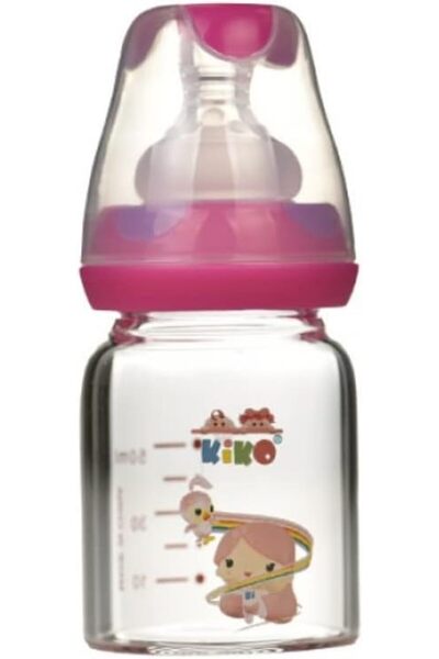 Kiko زجاجة رضاعة زجاجية، 50 مل، وردي
