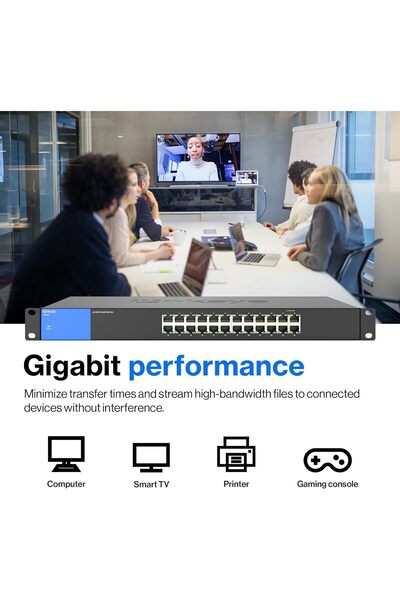 Linksys LGS124: 24-Port Business Gigabit Ethernet Unmanaged Switch, Rack Mount, Computer Network, Wi