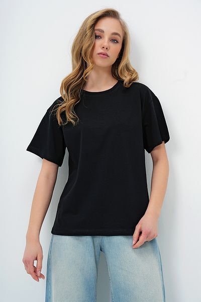 Trend Alaçatı Stili Women's Black Crew Neck Basic T-Shirt Alc-X13684