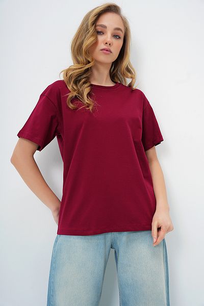 Trend Alaçatı Stili Women's Burgundy Crew Neck Basic T-Shirt Alc-X13684