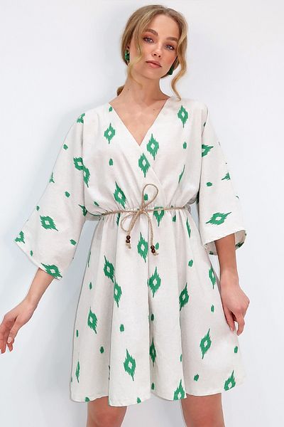 Trend Alaçatı Stili Grünes Damenkleid mit zweireihigem Kragen und Fledermaus-Midi-Länge ALC-X13609