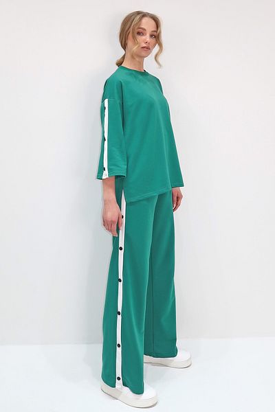 Trend Alaçatı Stili Grüner Damen-Trainingsanzug mit Rundhalsausschnitt, Druckknopfverschluss und zwei Fäden ALC-X13486