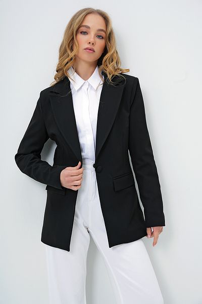 Trend Alaçatı Stili Women's Black Lined Single Button Blazer Jacket Alc-X13751