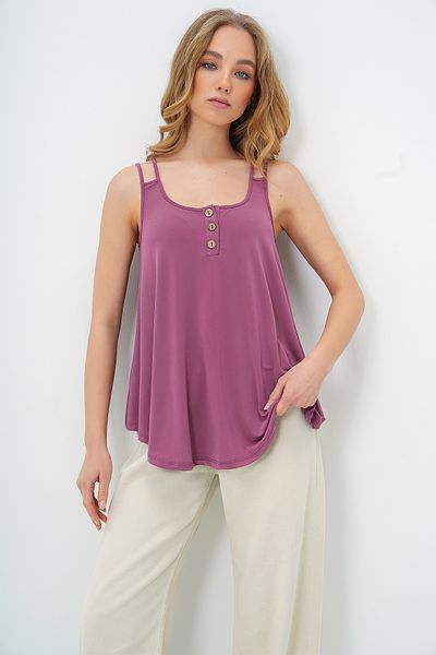 Trend Alaçatı Stili Γυναικεία Dusty Rose με λαιμόκοψη σε σταυρωτό λουράκι με λεπτομέρεια μπλούζα με κουμπιά με άμμο ALC-X13515