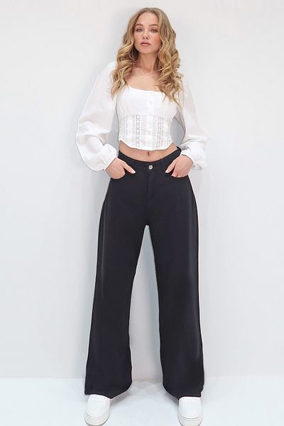 Trend Alaçatı Stili Γυναικείο μαύρο ψηλόμεσο παντελόνι Gabardine με πέντε τσέπες ALC-X13761