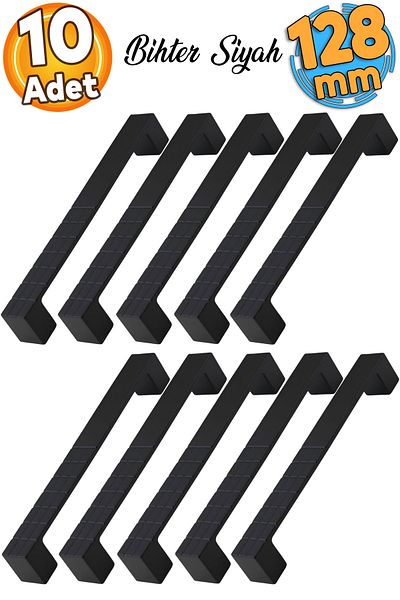 Badem10 Bihter 128 Mm - 12,8 Cm Metal Negru Mobilier Bucătărie Sertar Dulap Dulap Mâner Mâner Mânere 10 Bucăți