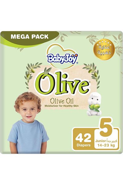 BabyJoy Olive Tape Diaper, Size 5, Junior, 14-23 Kg, Mega Pack, 42 Diapers