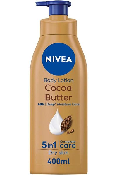 NIVEA لوشن الجسم المرطب من نيفيا للبشرة الجافة، عناية مرطبة لمدة 48 ساعة، زبدة الكاكاو وفيتامين إي، 400 مل