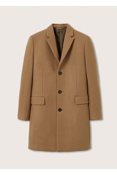 MANGO Woman Men's Dark Camel Coat 27300126
