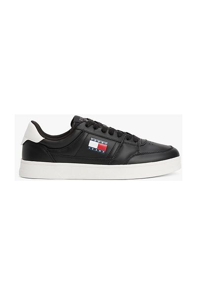 Tommy Hilfiger Adidași din piele neagră - Talpă plată confortabilă cu suprafață superioară respirabilă EM0EM01574-BDS