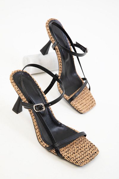 SOHO Klassische Damenschuhe mit Absatz in Schwarz-Stroh 20390