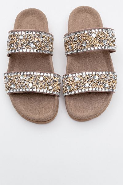 LuviShoes Γυναικείες παντόφλες από γνήσιο δέρμα JAMES Earth Stone Double Banded