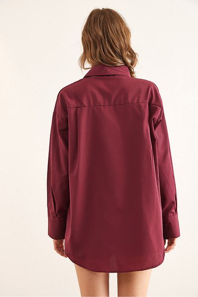 Olalook Cămașă oversize pentru femei, burgundă, cu broderie cu plăcuță ascunsă GML- 19001295