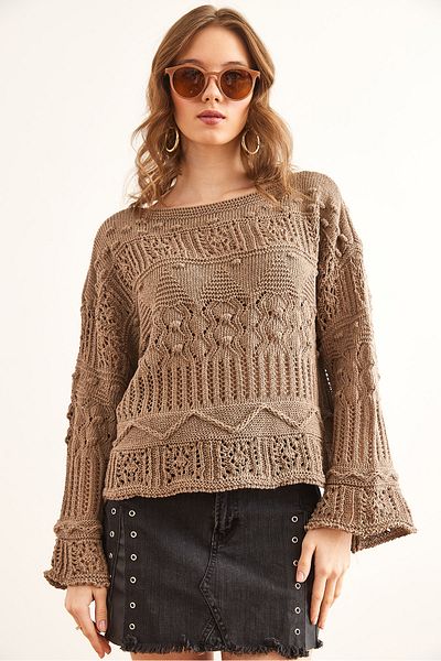 Olalook Női Mink Tiny Pompom áttört pamut kötöttáru blúz BLZ- 19002336