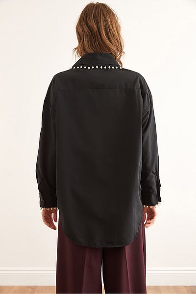 Olalook Cămașă Trend cu perle negre pentru femei GML- 19001292