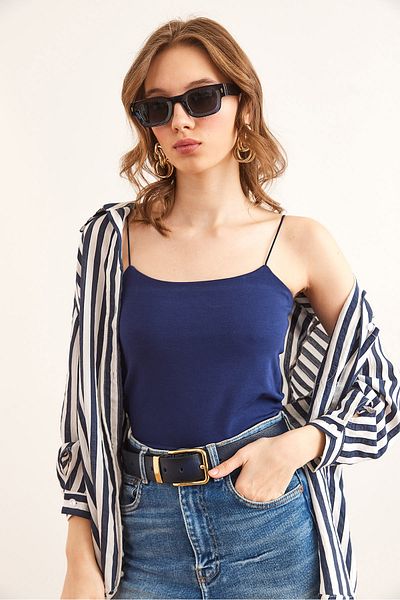Olalook Marineblauer Lycra-Body mit Seilriemen für Damen BDY- 00000042