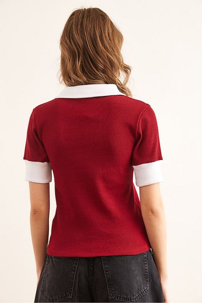 Olalook Bluză din bumbac elastic cu guler de cămașă de damă BLZ- 19002869