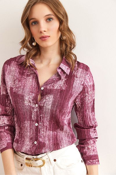 Olalook Cămașă pentru femei Marsala Color Gradient Textured Regular Fit GML- 19001297